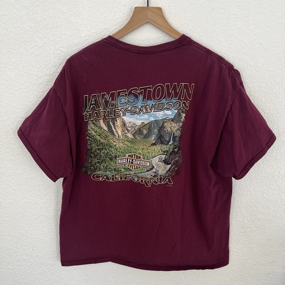Mens Harley-Davidson Jamestown CA T-Shirt Burgundy Fits XL Speed And Power‎ Ride